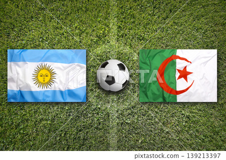 Argentina vs. Algeria flags on a soccer field Argentina vs. Algeria flags on a soccer field 139213397
