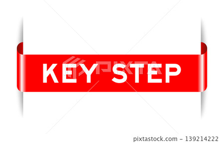 Red color inserted label banner with word key step on white background Red color inserted label banner with word key step on white background 139214222
