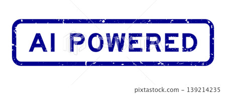 Grunge blue AI powered word square rubber seal stamp on white background 139214235