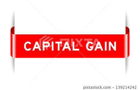 Red color inserted label banner with word capital gain on white background 139214242