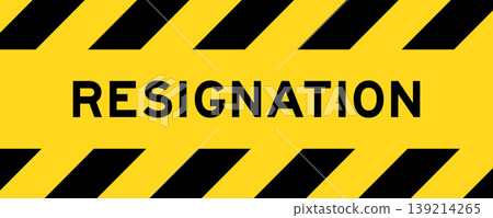 Yellow and black color with line striped label banner with word resignation 139214265