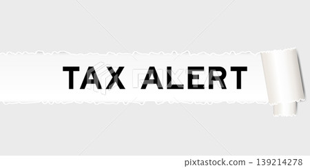 Ripped gray paper background that have word tax alert under torn part 139214278