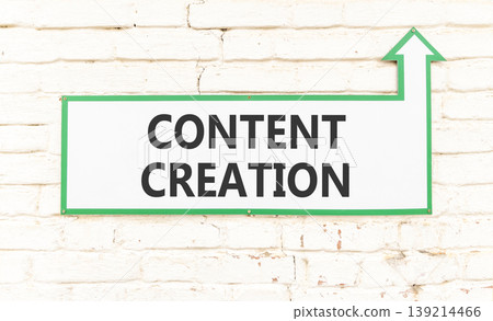 Time for content creation symbol. Concept words Content creation on beautiful big white sign plate. Beautiful old white stone wall background. Business time for content creation concept. Copy space Time for content creation symbol. Concept words Content creation on beautiful big white sign plate. Beautiful old white stone wall background. Business time for content creation concept. Copy space 139214466