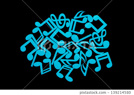 Blue musical notes on black background Blue musical notes on black background 139214580