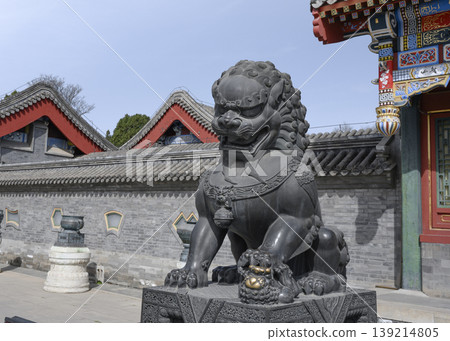 Ancient Chinese lion sculpture as an imperial symbol in Yiheyuan Park in Beijing, China Ancient Chinese lion sculpture as an imperial symbol in Yiheyuan Park in Beijing, China 139214805