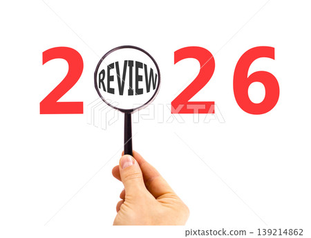 2026 year in review symbol. Concept words 2026 review in beautiful magnifying glass. Beautiful white background. Businessman's hand. Business 2026 year in review concept. Copy space. 2026 year in review symbol. Concept words 2026 review in beautiful magnifying glass. Beautiful white background. Businessman's hand. Business 2026 year in review concept. Copy space. 139214862