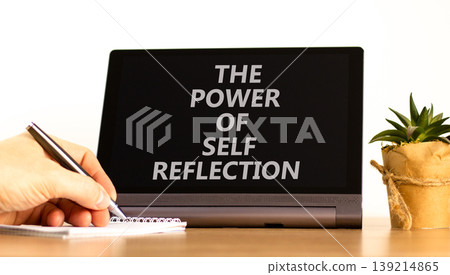 Self reflection symbol. Concept words Success begins with self reflection on beautiful tablet's screen. Beautiful white background. Business success begins with self reflection concept. Copy space. Self reflection symbol. Concept words Success begins with self reflection on beautiful tablet's screen. Beautiful white background. Business success begins with self reflection concept. Copy space. 139214865