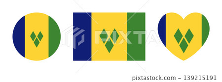 Saint Vincent and the Grenadines heart, rectangle, circle flag badge, sticker set. National round, heart, rectangular flag button, banner of Saint Vincent and the Grenadines. Flag icon, background. Saint Vincent and the Grenadines heart, rectangle, circle flag badge, sticker set. National round, heart, rectangular flag button, banner of Saint Vincent and the Grenadines. Flag icon, background. 139215191