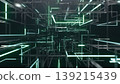 Suspended cubes highlighted in blue construct deep and captivating virtual scenery 139215439