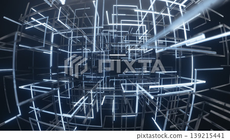 Infinite glowing passage with cinematic reflections and futuristic ambiance Infinite glowing passage with cinematic reflections and futuristic ambiance 139215441