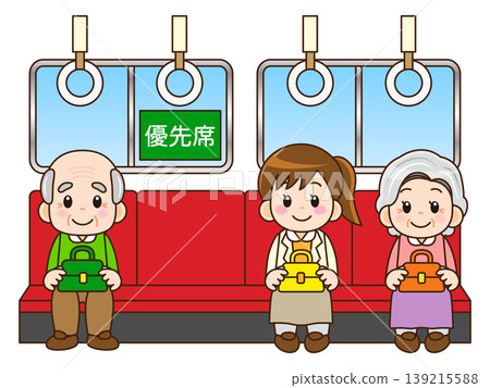 火車上乘客坐在優先座位上的示意圖(3) 火車上乘客坐在優先座位上的示意圖(3) 139215588