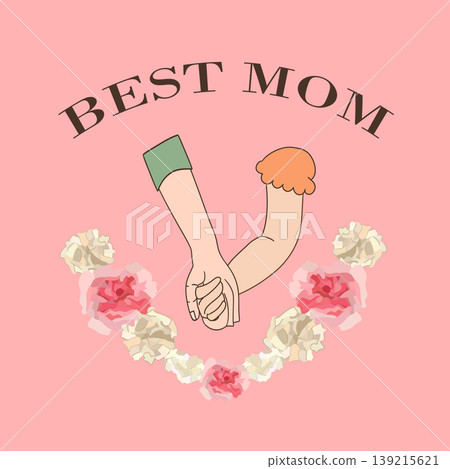mothers day mom and daughter holding hand with carnation flowers cute cartoon vector flat design mothers day mom and daughter holding hand with carnation flowers cute cartoon vector flat design 139215621