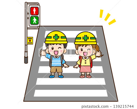 Illustration of a child crossing a pedestrian crossing Illustration of a child crossing a pedestrian crossing 139215744