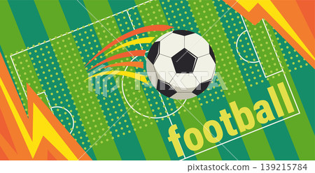 Horizontal poster for football 2026.Dynamic soccer ball over the football field.Design for competition.Background for World Championship 26.Vector illustration for social media,web, banner,flyer,print 139215784