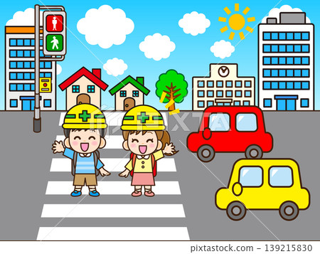 小學生過馬路的插圖(2) 小學生過馬路的插圖(2) 139215830