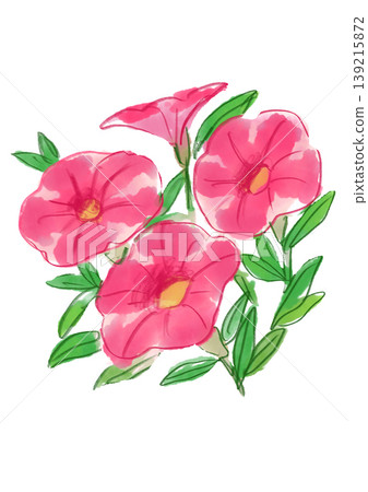 A hand-painted watercolor illustration of blooming calibrachoa flowers. A hand-painted watercolor illustration of blooming calibrachoa flowers. 139215872
