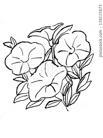 A hand-drawn line art illustration of blooming calibrachoa flowers. A hand-drawn line art illustration of blooming calibrachoa flowers. 139215873