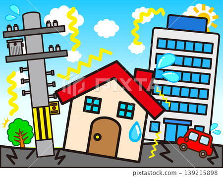 Illustration of a residential area after an earthquake Illustration of a residential area after an earthquake 139215898