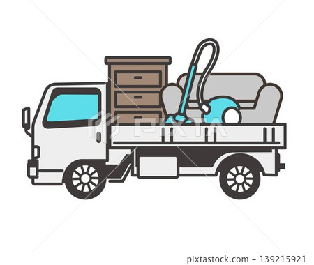 卡車運輸廢棄物品和大件垃圾的向量圖。 139215921