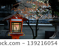 春天，寺廟花園裡櫻花盛開，還有傳統的日式燈籠。 139216054