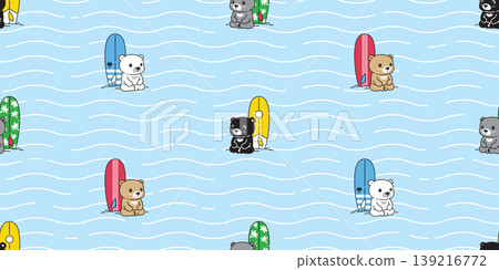 bear seamless pattern polar bear sitting surfboard surf sport beach ocean summer cartoon vector doodle teddy tile background gift wrapping paper scarf isolated repeat wallpaper illustration design bear seamless pattern polar bear sitting surfboard surf sport beach ocean summer cartoon vector doodle teddy tile background gift wrapping paper scarf isolated repeat wallpaper illustration design 139216772