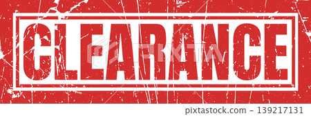 Red grunge clearance rubber stamp banner background vector icon illustration on white area. 139217131