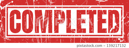 Red grunge completed rubber stamp banner background vector icon illustration on white area. 139217132