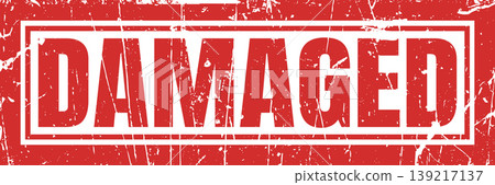 Red rectangular damaged rubber stamp icon with grunge texture effect on white background. Red rectangular damaged rubber stamp icon with grunge texture effect on white background. 139217137