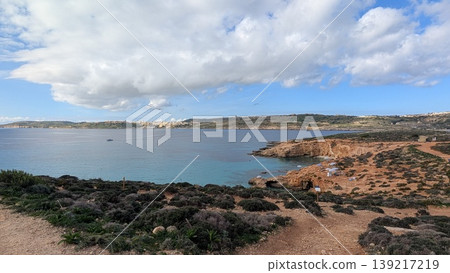 Panoramic view of Gozo island and the coast of Comino island Panoramic view of Gozo island and the coast of Comino island 139217219