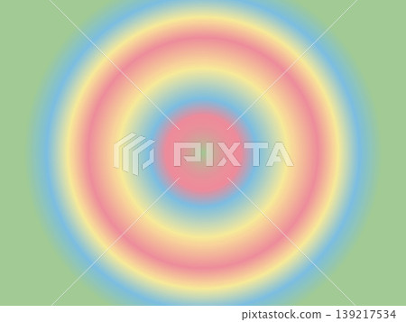 Concentric circles in pastel rainbow colors on green background abstract. 139217534