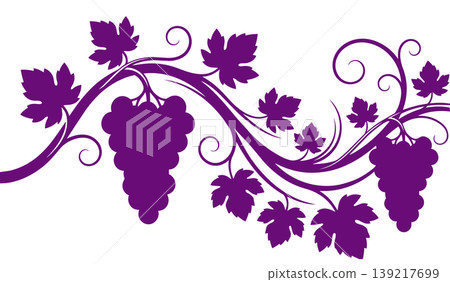 Minimalist and modern logo grapes and vines in purple silhouette 139217699