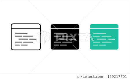 Embed code snippet and script window icon set in outline solid black and colorful design styles isolated on white background 139217701