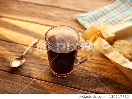 Coffee with cookies biscuits homemade vintage wood Coffee with cookies biscuits homemade vintage wood 139217713