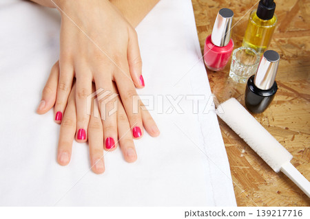 Before and after woman nails treatment in saloon Before and after woman nails treatment in saloon 139217716