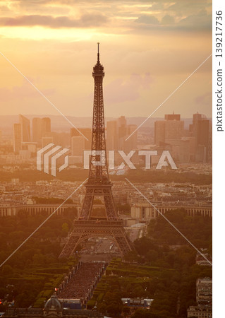 Eiffel Tower in Paris aerial sunset France Eiffel Tower in Paris aerial sunset France 139217736