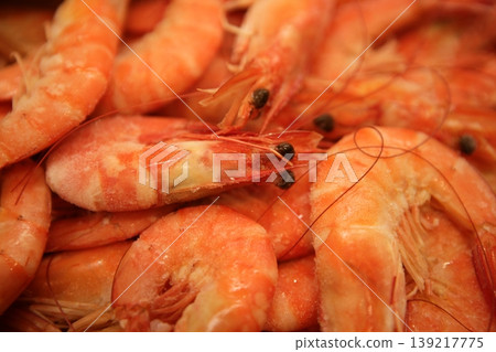 Shrimp macro texture, many orange prawns 139217775