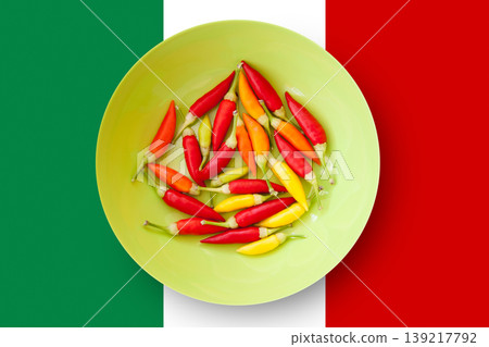 colorful chili peppers plate with Mexico flag colorful chili peppers plate with Mexico flag 139217792