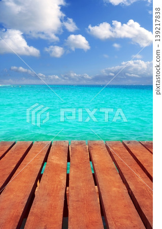 Caribbean wood pier with turquoise aqua sea Caribbean wood pier with turquoise aqua sea 139217838