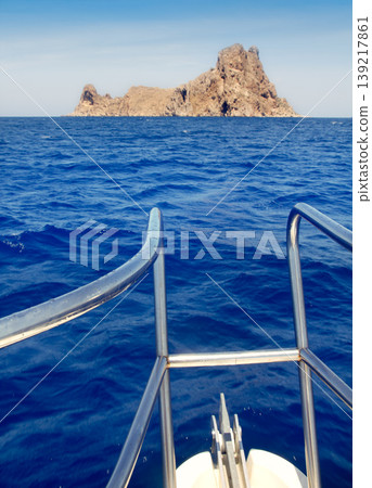 boat bow in Es Vedra of Ibiza island boat bow in Es Vedra of Ibiza island 139217861