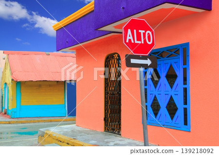 colorful Caribbean houses tropical Isla Mujeres colorful Caribbean houses tropical Isla Mujeres 139218092