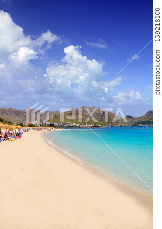 Pollensa sand beach in Mediterranean Mallorca island 139218100