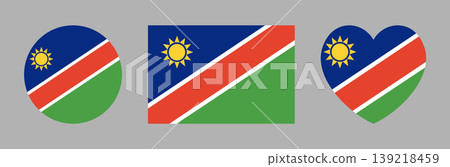 Round, rectangular, heart of Namibia flag badge, sticker set. Button, banner flag of Namibia. National Namibia flag rectangle, circle, heart icon, background Round, rectangular, heart of Namibia flag badge, sticker set. Button, banner flag of Namibia. National Namibia flag rectangle, circle, heart icon, background 139218459