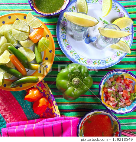 tequila salt lemon mexican chili sauces pepper 139218549