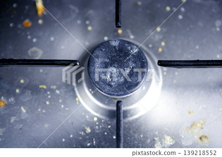 Dirty kitchen on stainless steel macro Dirty kitchen on stainless steel macro 139218552
