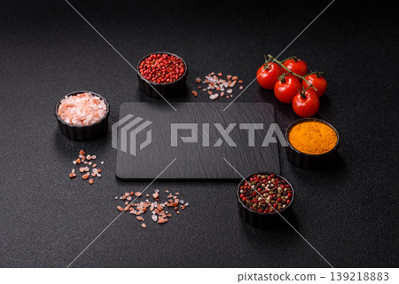 A blank slate board on a dark background for Asian food. A blank slate board 139218883