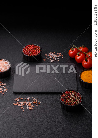 A blank slate board on a dark background for Asian food. A blank slate board A blank slate board on a dark background for Asian food. A blank slate board 139218885