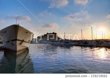 Denia port sunset in marina at Alicante Spain Denia port sunset in marina at Alicante Spain 139219082