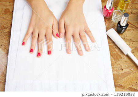 Before and after woman nails treatment in saloon Before and after woman nails treatment in saloon 139219088