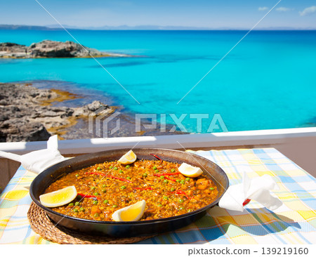 Paella mediterranean rice food in balearic islands Paella mediterranean rice food in balearic islands 139219160