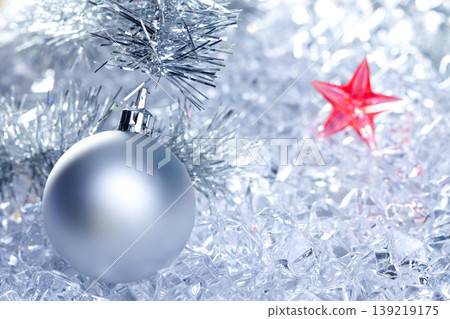 christmas baubles silver on winter ice christmas baubles silver on winter ice 139219175